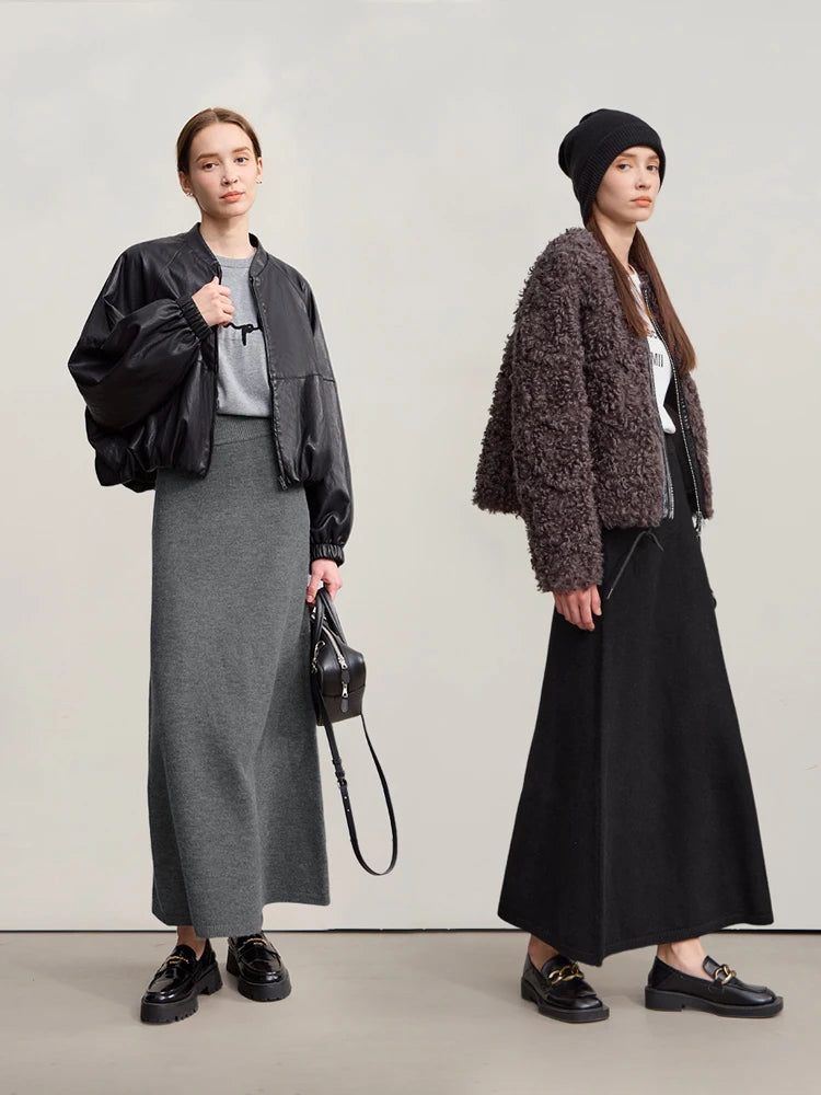 Langer Winterrock für Damen, dunkelgrau, knöchellang, schmaler Schnitt