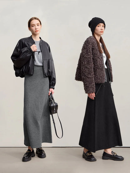 Langer Winterrock für Damen, dunkelgrau, knöchellang, schmaler Schnitt