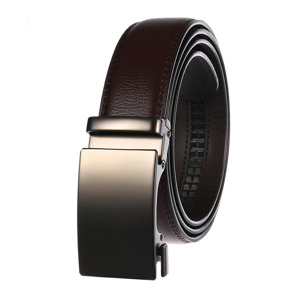 Herren Ledergürtel Mit Automatischer Metallschnalle 3,5 cm Breite Braun 130 cm Länge