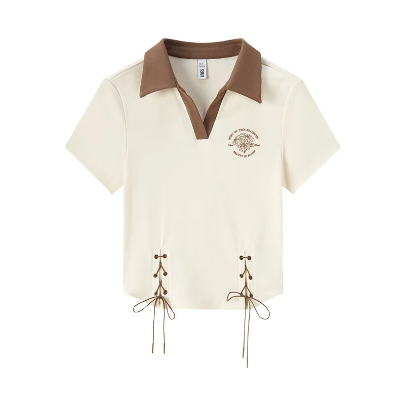 Semir Polo Shirt Frauen kurz gedruckt Retro-Stil 2024 Sommer neue schlanke Krawatte Tops