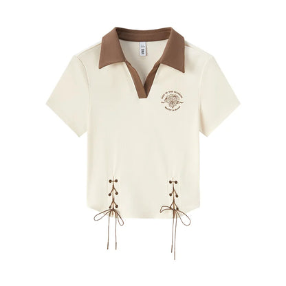 Semir Polo Shirt Frauen kurz gedruckt Retro-Stil 2024 Sommer neue schlanke Krawatte Tops