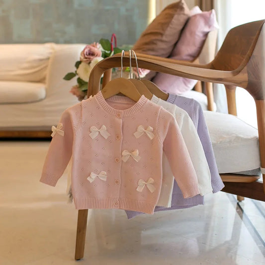 Mädchen Strickjacke im Farbblock mit niedlichem Bogen für Kinder 0-4 Jahre