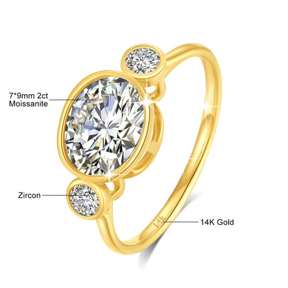 Damen-Verlobungsring aus Gelbgold 14K mit ovalem Moissanit, 2 Karat, feines Finish und langlebigem Glanz