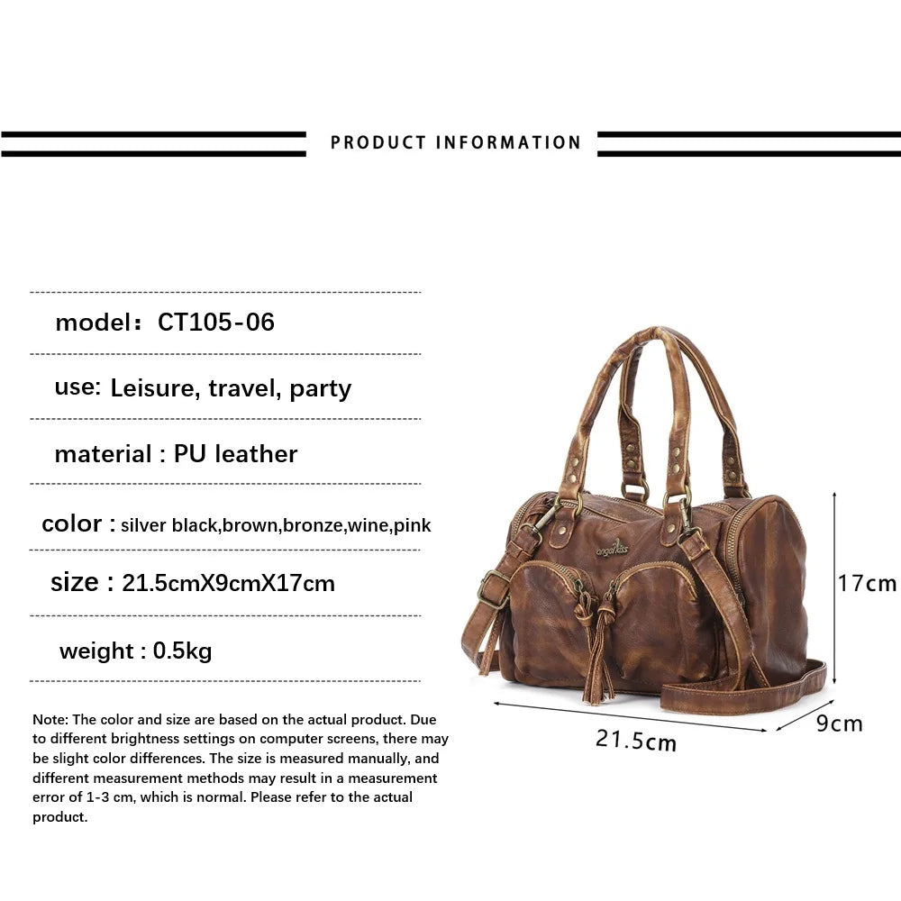 Damen-Handtasche Mit Top-Griff Und Reißverschluss Aus PU-Leder In Vintage-Optik Und Viel Stauraum