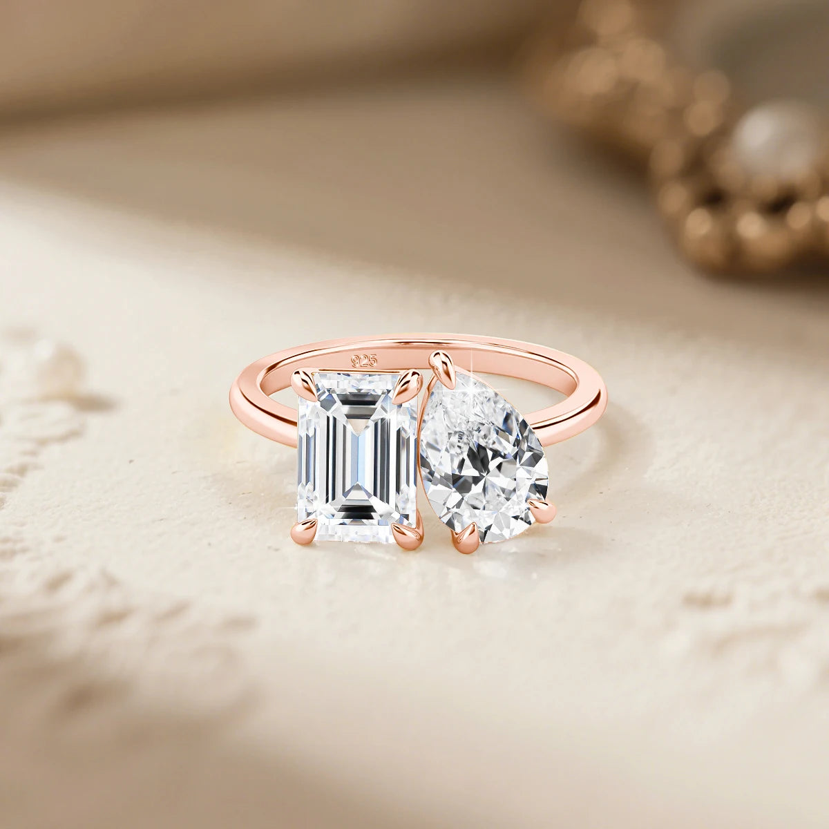 Damen-Ring aus 925er Silber mit Moissanit-Doppelstein, 3,5 Karat Gesamtgewicht, Luxuriöses Schmuckstück