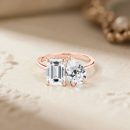 Damen-Ring aus 925er Silber mit Moissanit-Doppelstein, 3,5 Karat Gesamtgewicht, Luxuriöses Schmuckstück