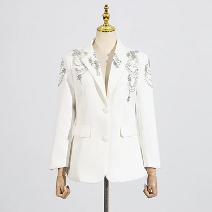 Damen-Blazer mit Knopfleiste und Patchwork-Design – Lässiger Minimalist mit Reverskragen und langen Ärmeln