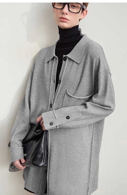 Damen-Strickjacke lang Revers Raglan Streetwear locker Herbst