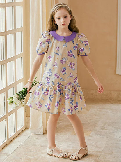 Ärmelloses Sommerkleid aus 100% Baumwolle mit kleinem Blumenmuster für Mädchen – ideal für Strand und Party, Größen 3-14 Jahre