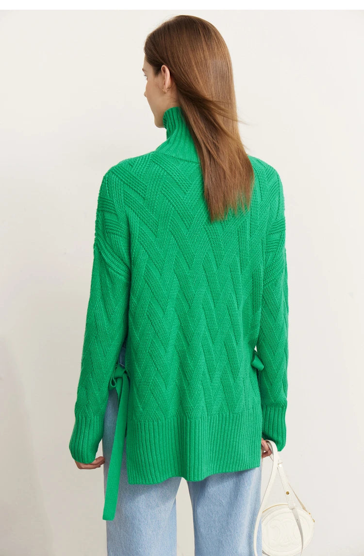 Damen-Rollkragenpullover locker Schnürung Herbst-Winter