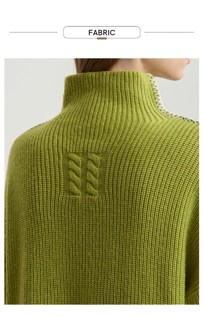 Damen-Rollkragenpullover Wolle Stickerei locker Weihnachten Winter