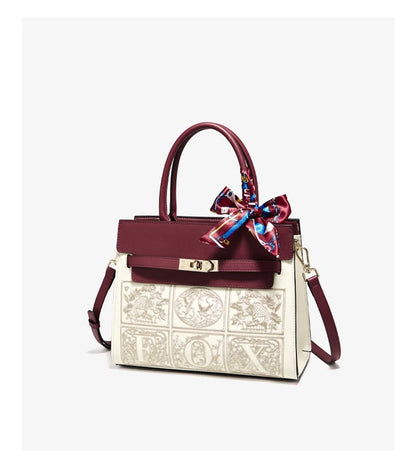 Damen Schultertasche aus Splitleder mit Stickerei im chinesischen Stil