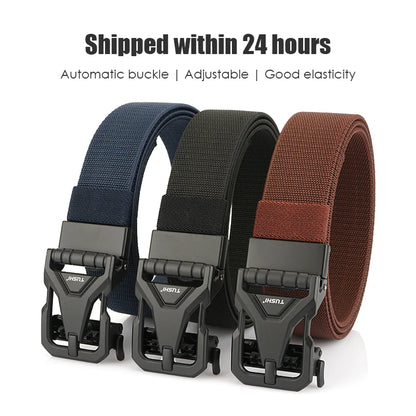 Herren Gürtel Elastisch Verstellbar Blau Mit Automatik-Schnalle Nylon-Stretch Breite 3,8 cm Größe 100–120 cm