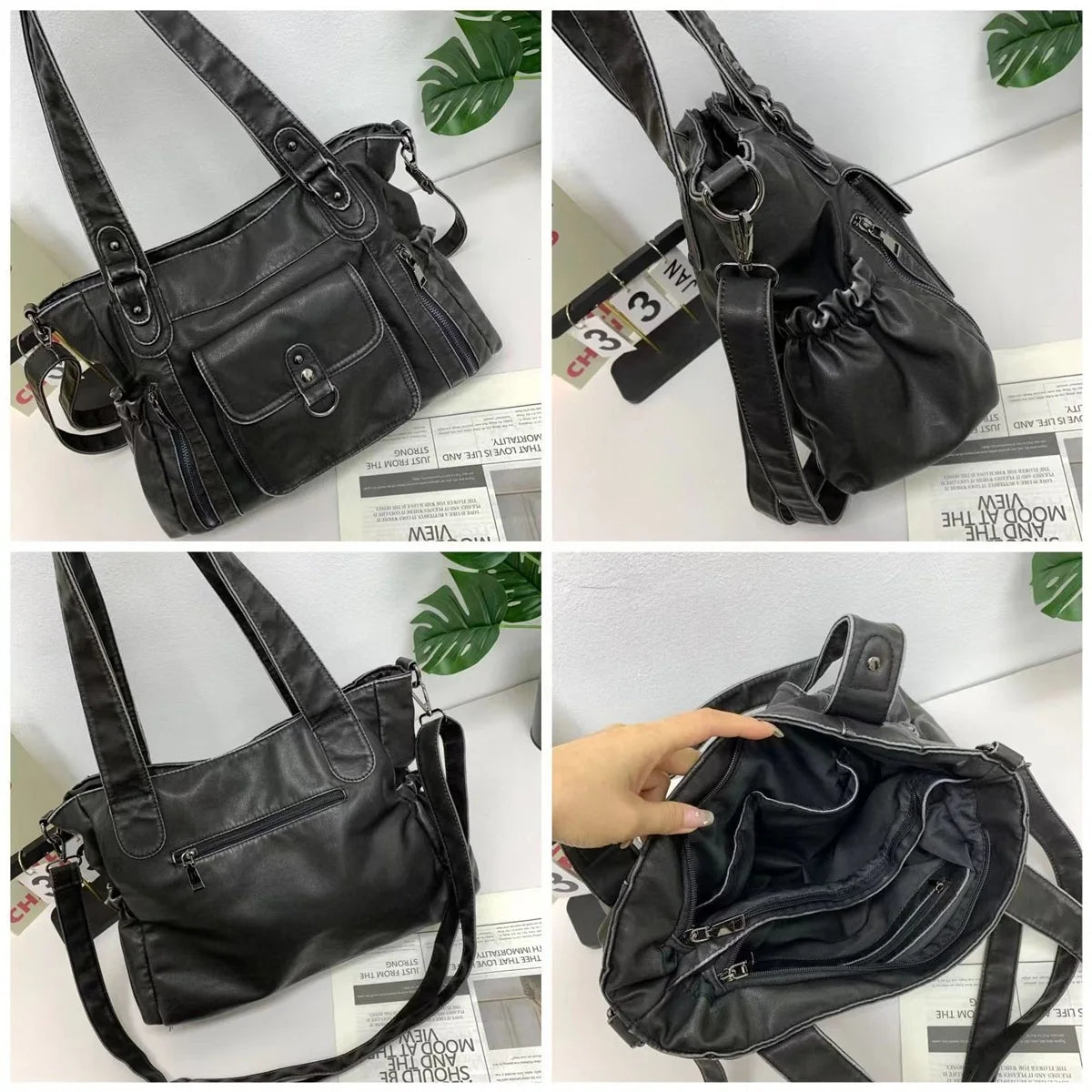 Damen-Handtasche Großes Fassungsvermögen mit Oberem Tragegriff für Alltag und Einkauf