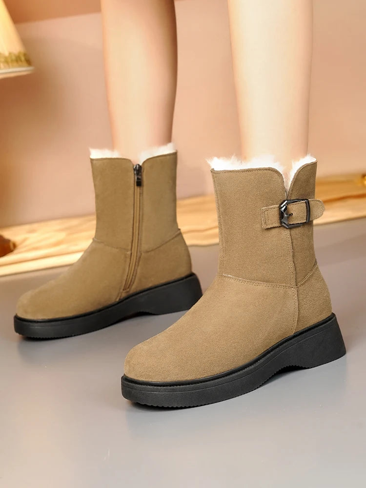 AIYUQI Snow Boots Female Genuine Leather 2025 New Wedge Anti-slip Women's Winter Shoes Boots Natural Wool Women Ankle Boots