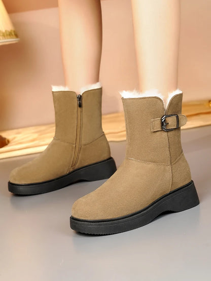 AIYUQI Snow Boots Female Genuine Leather 2025 New Wedge Anti-slip Women's Winter Shoes Boots Natural Wool Women Ankle Boots