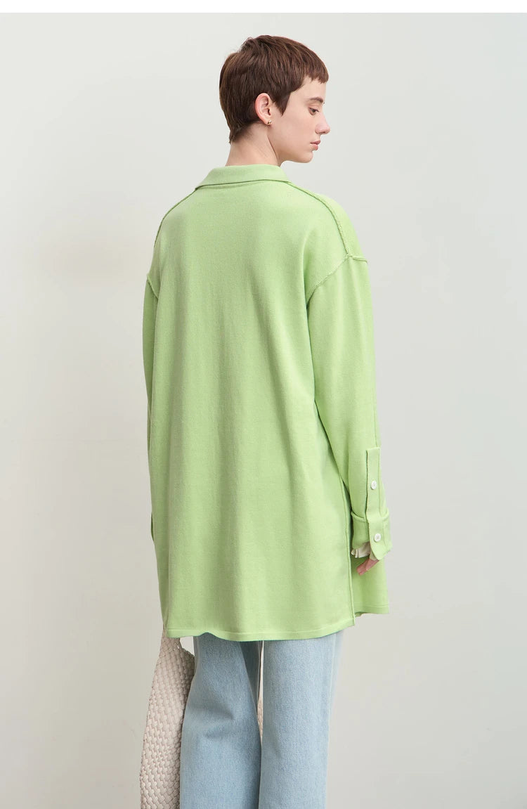 Damen-Strickjacke lang Revers Raglan Streetwear locker Herbst