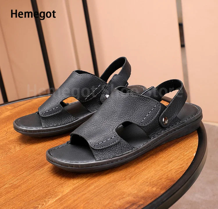 Men's Black Brown Sandals Roman Sandals New Summer Leather Non-Slip Soft Bottom Slippers Men's Casual Sandals Beach Shoes