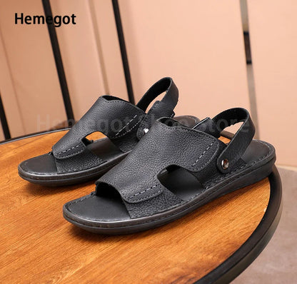 Men's Black Brown Sandals Roman Sandals New Summer Leather Non-Slip Soft Bottom Slippers Men's Casual Sandals Beach Shoes