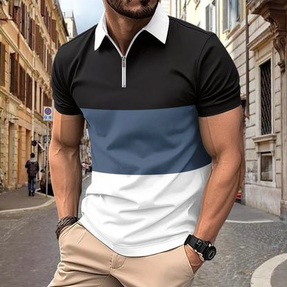 Kurzärmeliges Herren-Poloshirt mit Stehkragen im Camouflage-Design – lässig und in großen Größen erhältlich.