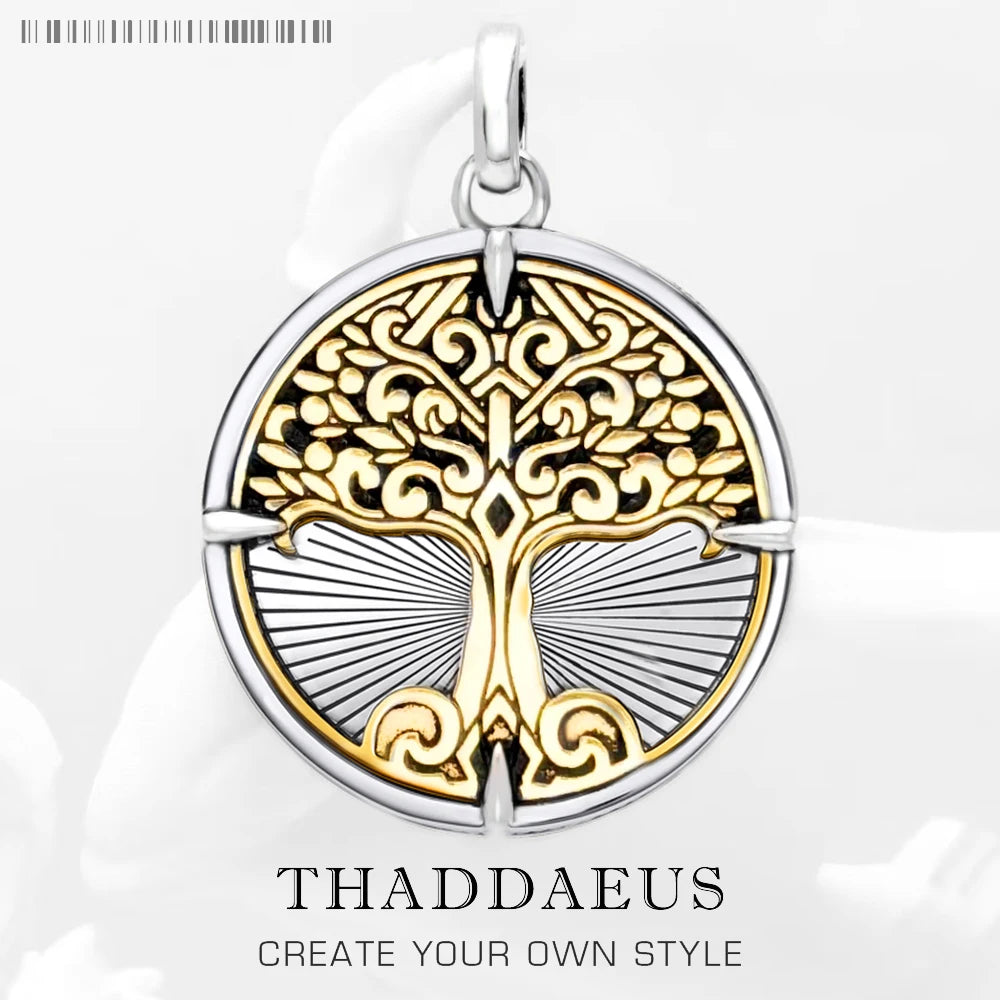 Damen-Charm-Anhaenger Baum golden Vintage aus Sterlingsilber