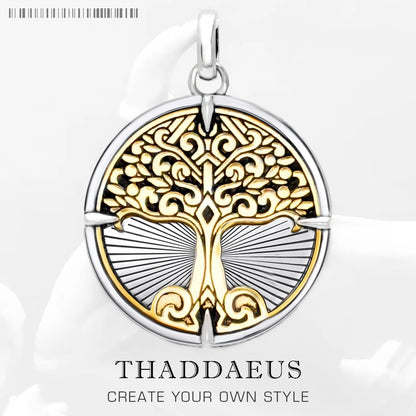 Damen-Charm-Anhaenger Baum golden Vintage aus Sterlingsilber