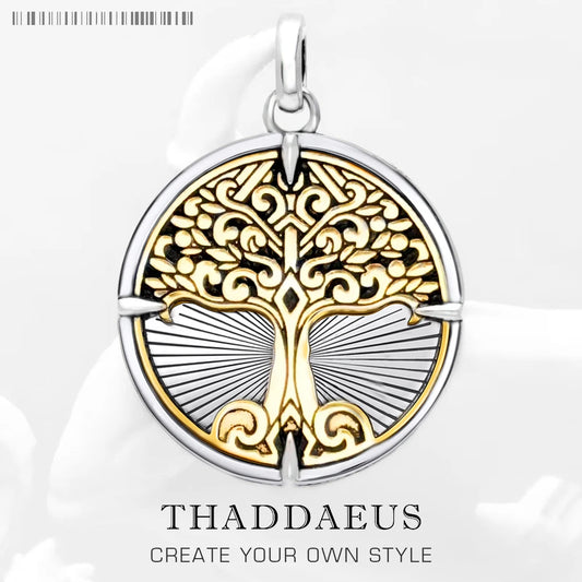 Damen-Charm-Anhaenger Baum golden Vintage aus Sterlingsilber