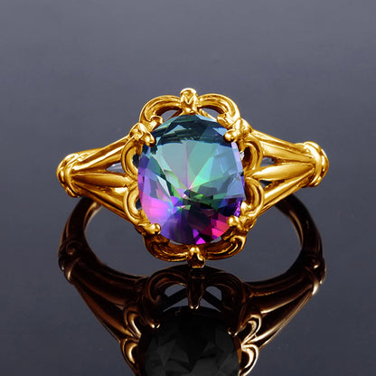 Damen-Ring aus Gelbgold mit ovalem Mystic Topas 8x10mm handgefertigt Schmuckgeschenk