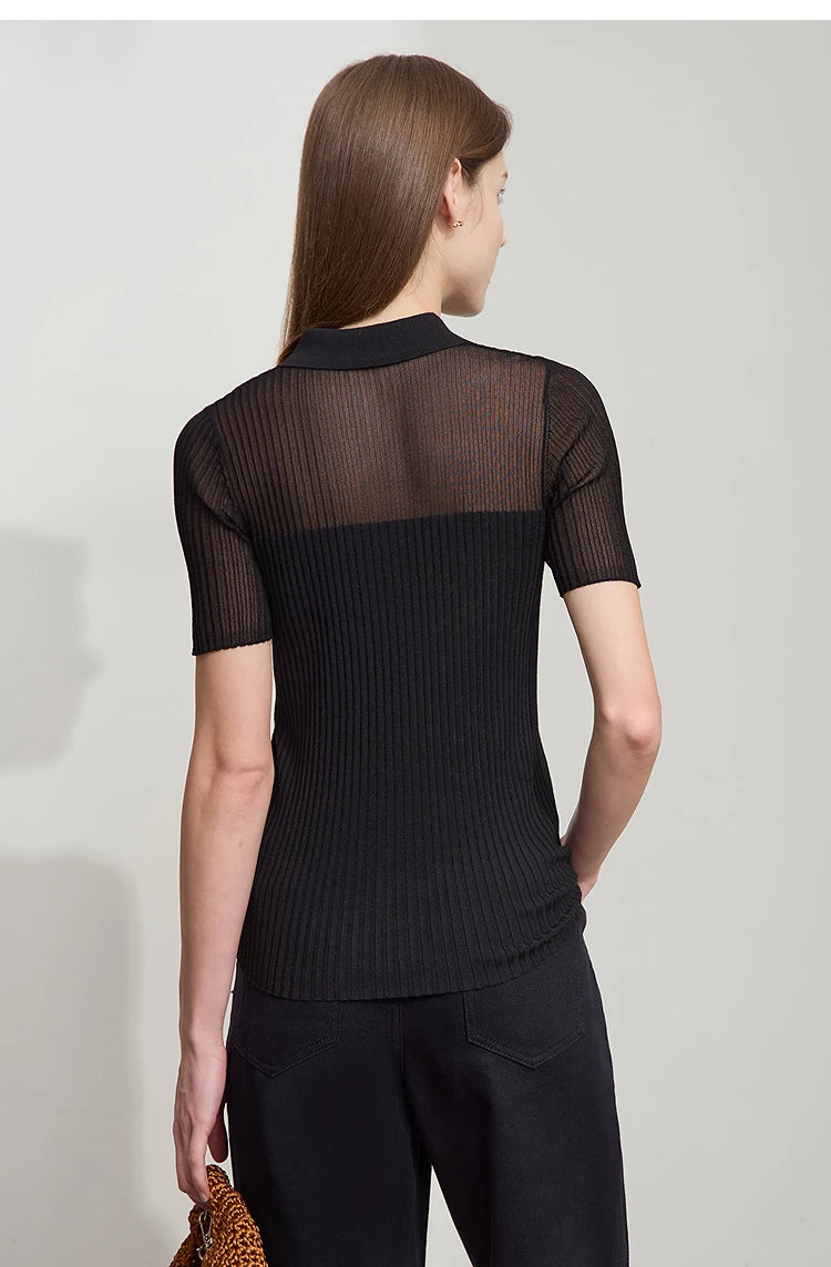 Damen Strickoberteil mit Revers und halber Knopfleiste für den Sommer