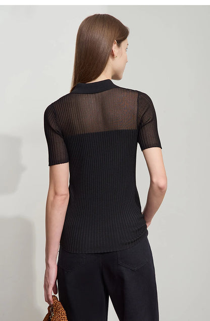 Damen Strickoberteil mit Revers und halber Knopfleiste für den Sommer