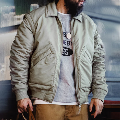 Herren Pilotenjacke Graugrün Warmer Mit Baumwolle Gefütterter Mantel Revers Taschen