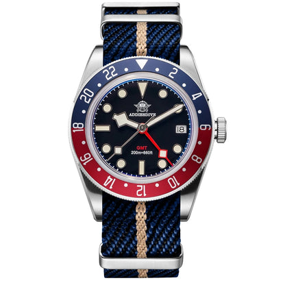 Herren-GMT-Quarzuhr mit Ronda-Werk und Bubble-Glas