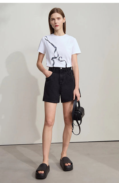 Damen Shorts Baumwoll-Denim Lässig Locker Gerade Vintage Modische Taschenjeans