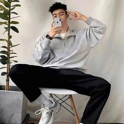 2023 neue Koreanische Mode Halb-reißverschluss Sweatshirts Für Männer Frühling Stehkragen Pullover Hoodies Y2K Vintage Solide trainingsanzug Hombre