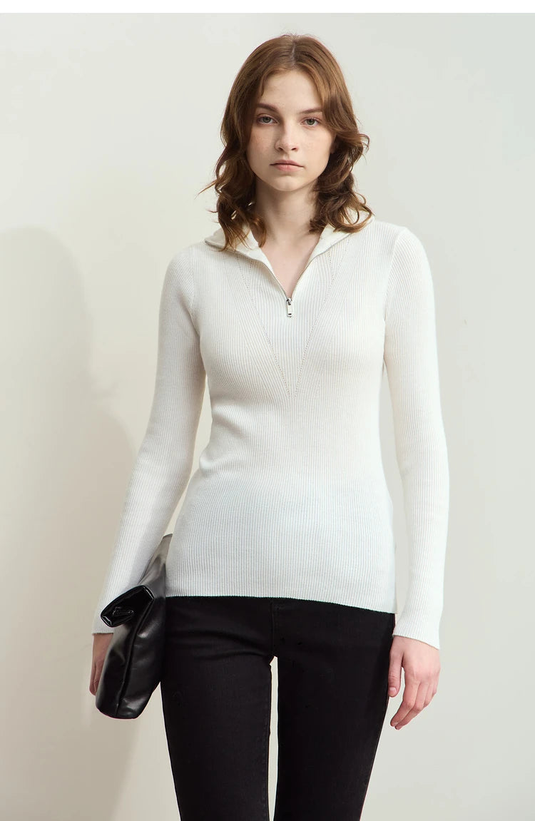 Damen-Strickjacke Stehkragen Reißverschluss Slim Streetwear Winter
