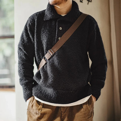 Herren Strickpullover mit Umlegekragen aus schwerem Schlaufengarn für Herbst und Winter
