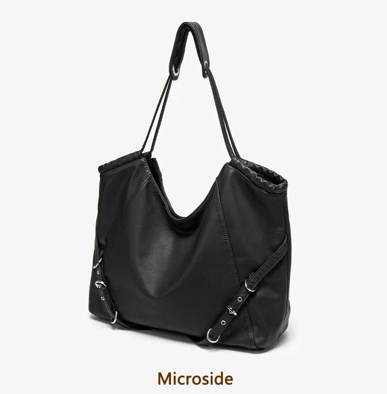 Damen-Schultertasche aus weichem PU mit verstellbaren Schnallenriemen und großem Fassungsvermögen dunkelgrau