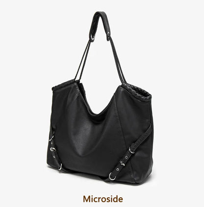 Damen-Schultertasche aus weichem PU mit verstellbaren Schnallenriemen und großem Fassungsvermögen dunkelgrau