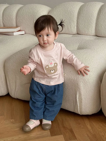 Mädchen T-Shirt im koreanischen Stil mit niedlichem Cartoon-Hundedesign