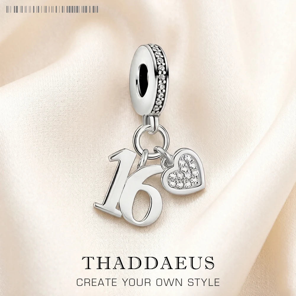 Damen-Charm-Anhänger Glückszahl 16 Geburtstagsgeschenk aus Sterlingsilber