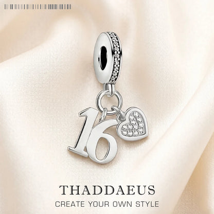 Damen-Charm-Anhänger Glückszahl 16 Geburtstagsgeschenk aus Sterlingsilber