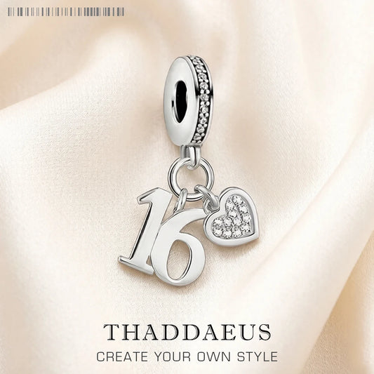 Damen-Charm-Anhänger Glückszahl 16 Geburtstagsgeschenk aus Sterlingsilber
