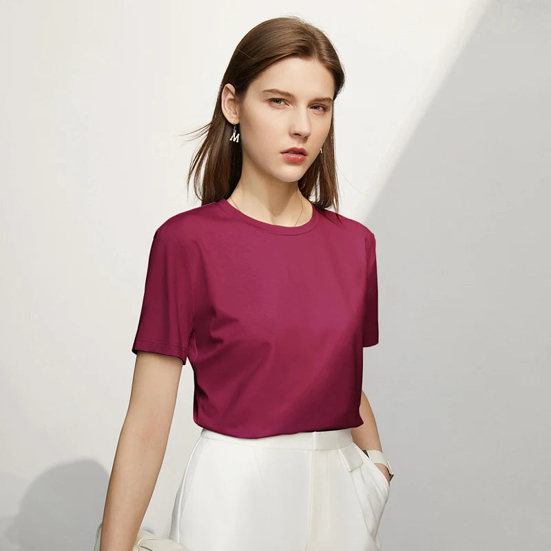 Damen T-Shirt im minimalistischen Stil mit lässigem O-Ausschnitt und kurzen Ärmeln