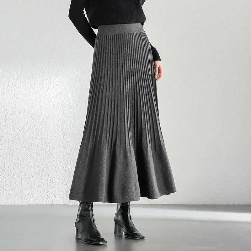 Frauen Midi Rock im eleganten A-Linien-Stil mit Falten für den Winter