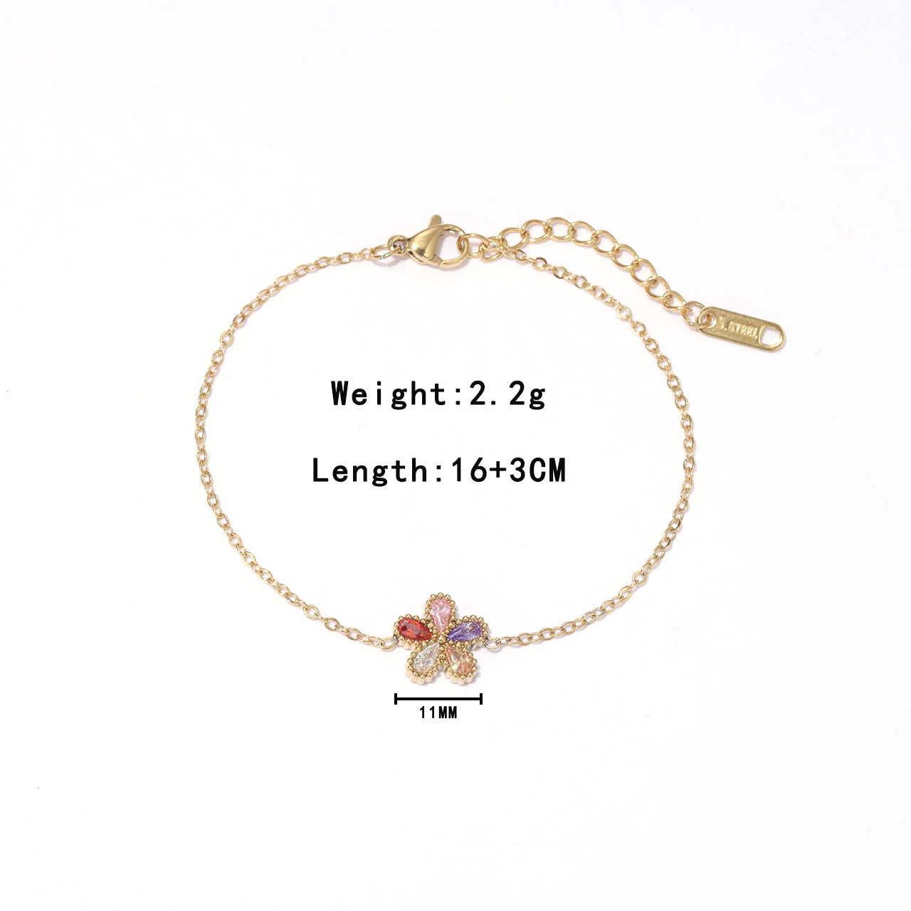 Damen-Armband mit bunten Zirkonia-Blumen aus Edelstahl