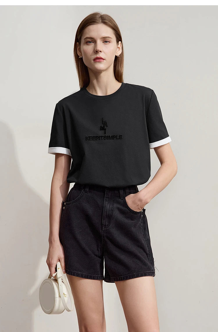 Damen Freizeit-T-Shirt mit Rundhalsausschnitt und Farbblockierung für den Sommer