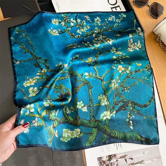 Damen Seidensatin Schal quadratisch Blumenprint Kopftuch Bandana Hijab Geschenk