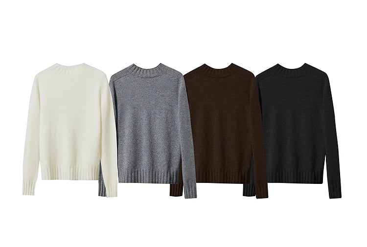 Wollpullover-Set, Rundhals: creme, grau meliert, braun, schwarz