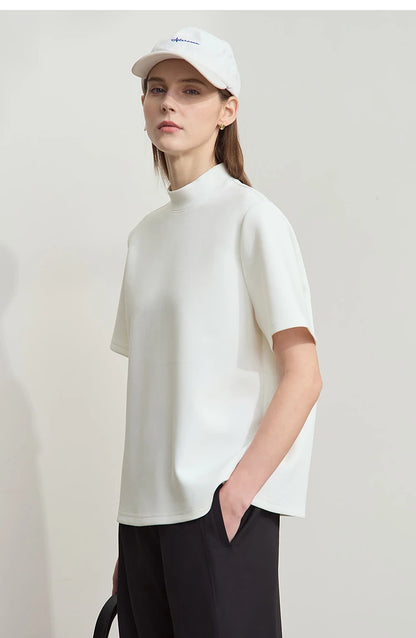 Damen Casual T-Shirt mit Gedrucktem Rollkragen und Kurzarm für den Sommer
