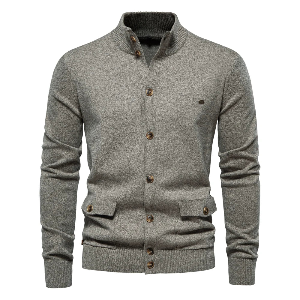 Herren Strickjacke im lässigen Stil mit Stehkragen und Knopfleiste